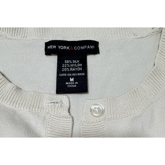 New York & Co Cardigan M Cream Silk Blend Button Front Business Casual - Picture 4 of 7